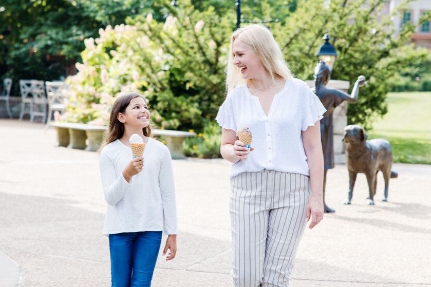 Mother and daughter enjoying ice cream in Antler Hill Vilalge