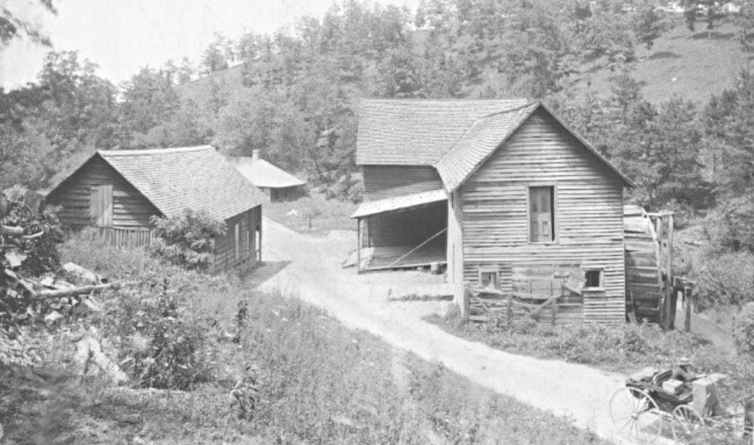 The Alexander Mill, pictured here ca. 1888, was located southwest of Biltmore House. Members of the Alexander family were early settlers in this area and sold hundreds of acres of land to George Vanderbilt.