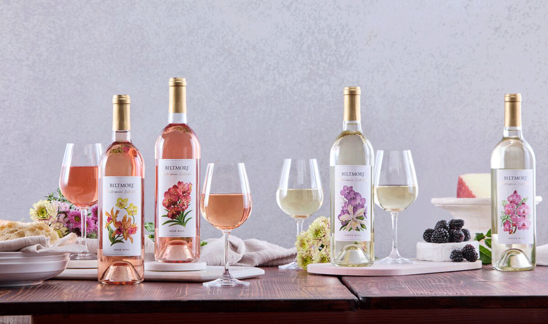 Bottles of Biltmore Masterpiece Collection White and Rose Wines