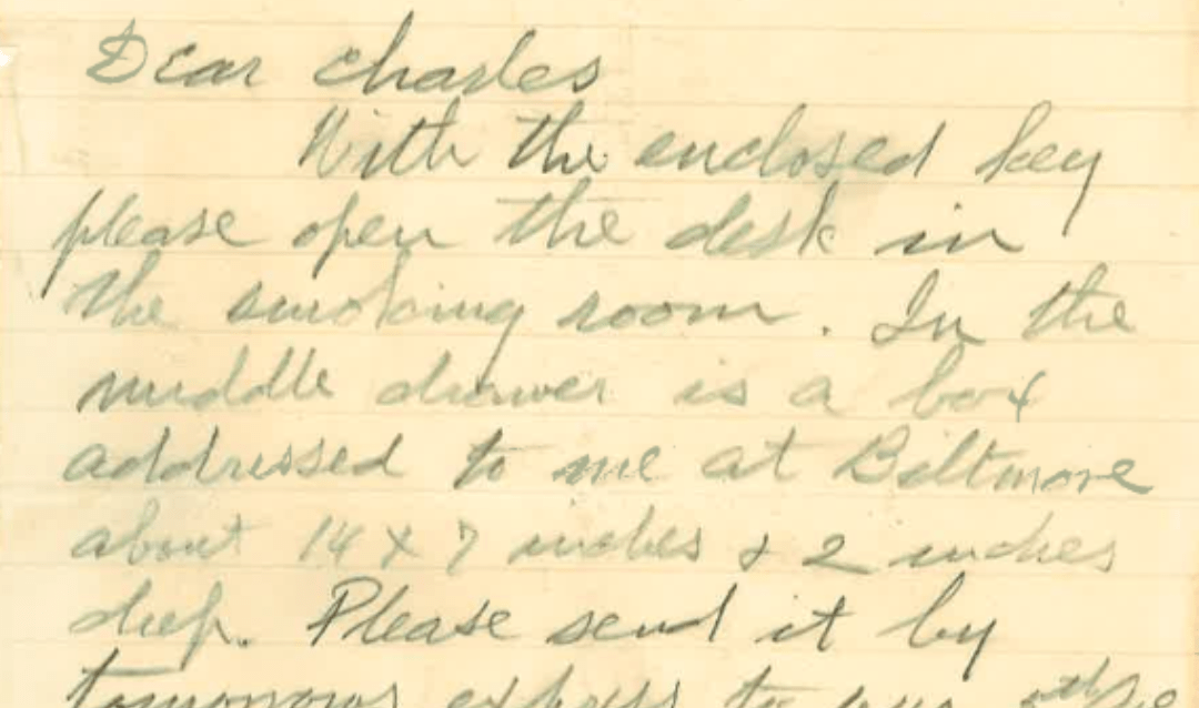 Handwritten letter by George Vanderbilt from February 13, 1896. Letter says 