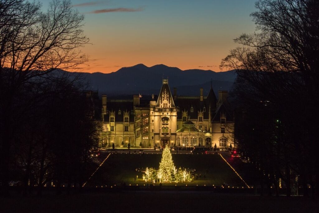 Biltmore House aglow for Candlelight Christmas Evenings.