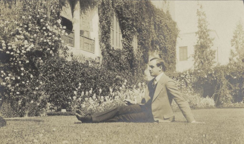 Archival photo of John Cecil in the gardens of the British Embassy in Cairo, ca. 1917, several years before Howard Carter discovered the tomb of King Tut.