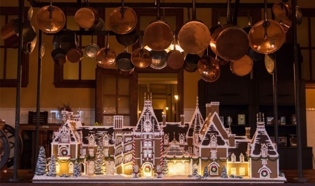 Gingerbread replica of Biltmore House in the Main Kitchen during the Christmas season