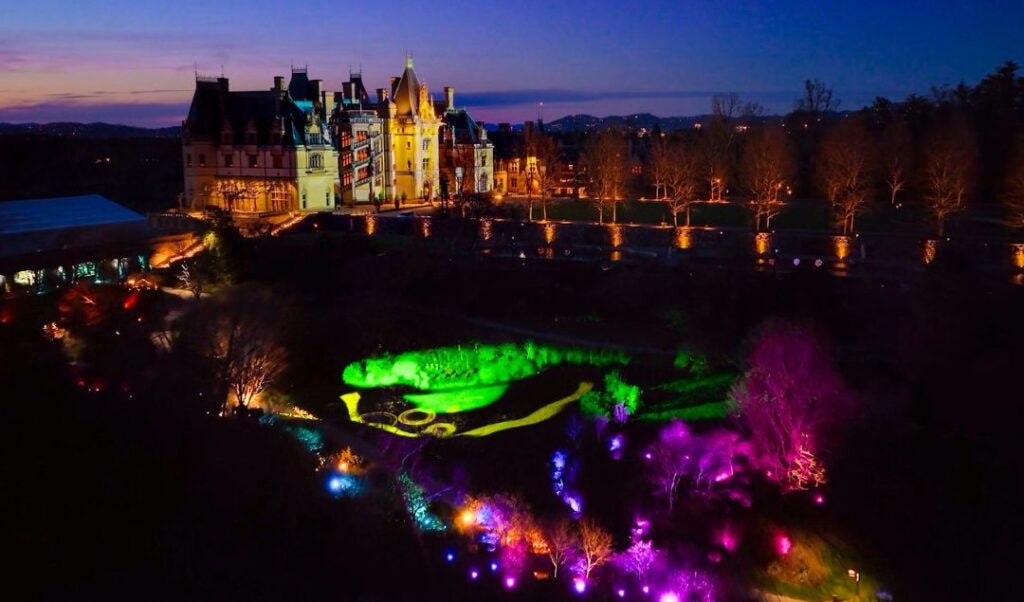 Perfect for date nights at Biltmore, Luminere brings Biltmore House & Gardens to life with lights and music.