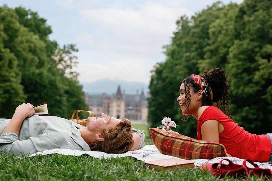 Couple enjoying picnic near Biltmore House