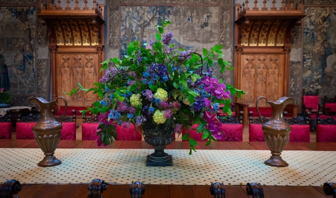 Spring floral arrangement in the Banquet Hall of Biltmore House.