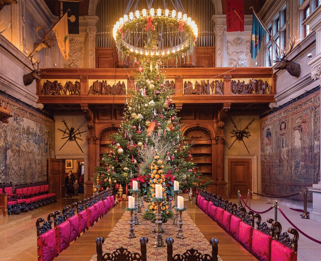 Banquet hall with Christmas tree