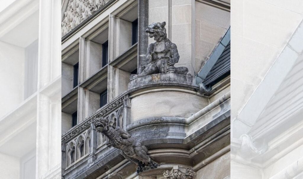 Honey bear figure carved of limestone on Biltmore House