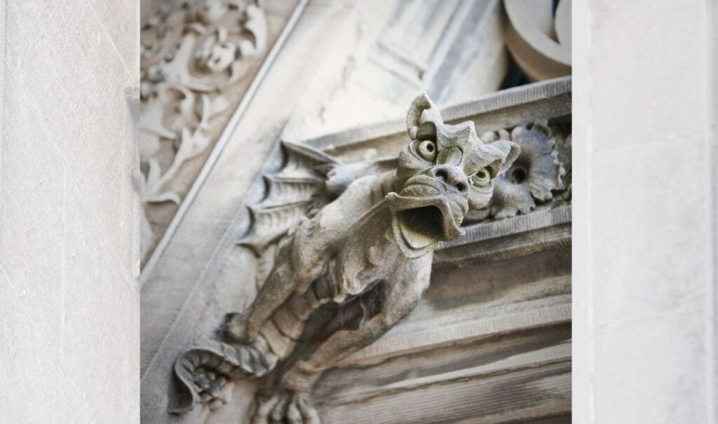 Gargoyle-style stone dragon figure at Biltmore House